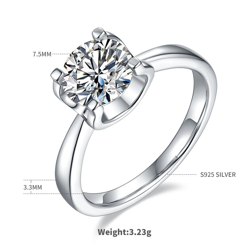 Classic Bull Head Moissanite Ring, S925 Silver with Platinum Plating, 1.5CT D Color