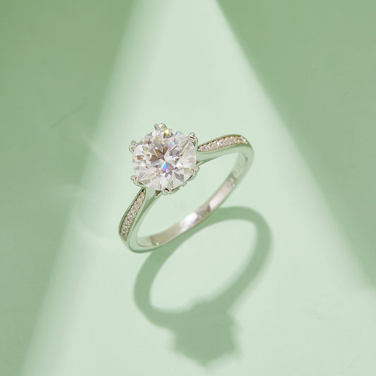 Fortune Spinner Moissanite Ring, S925 Silver Platinum Plated, 2.0CT D Color