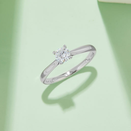Four-Prong Solitaire Moissanite Ring, S925 Silver Platinum Plated, 0.50CT D Color