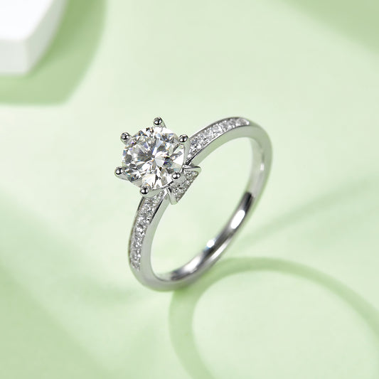Classic Tapered Moissanite Ring, S925 Silver Platinum-Plated, 1CT D Color