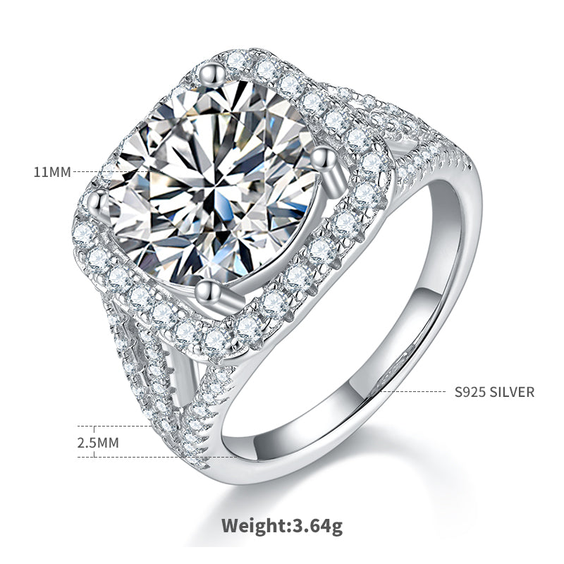 Classic Emerald Cut Moissanite Ring, S925 Silver Platinum Plated, 5CT D Color