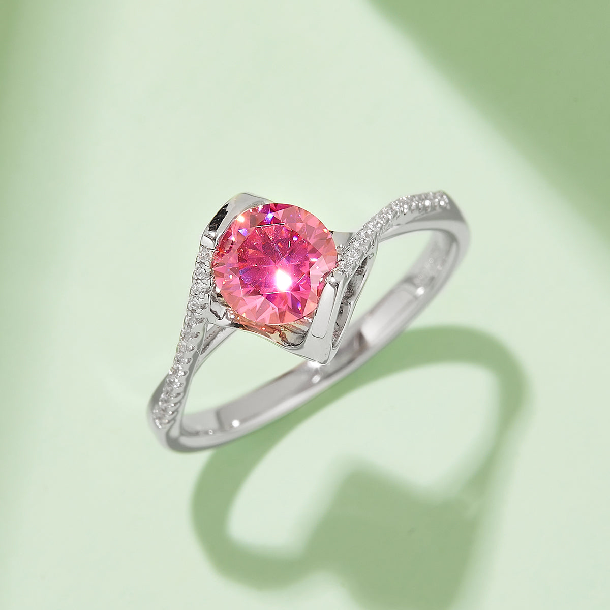 Angel's Kiss Twist Band Moissanite Ring, S925 Silver with Platinum Plating, 1CT D Color