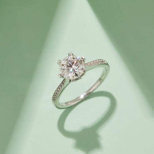Fortune Spinner Moissanite Ring, S925 Silver with Platinum Plating, 1.5CT D Color