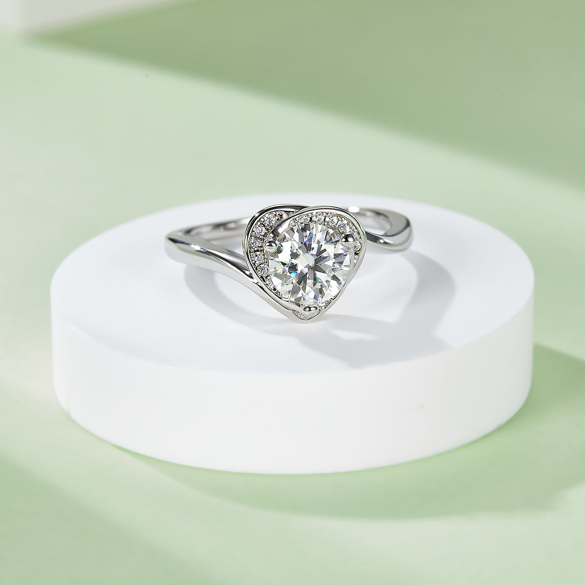 Blooming Heart Moissanite Ring, S925 Silver with Platinum Plating, 1CT D Color