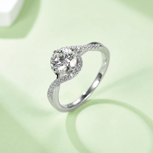 Angel Eye Moissanite Ring, S925 Silver Platinum-Plated, 1CT D Color