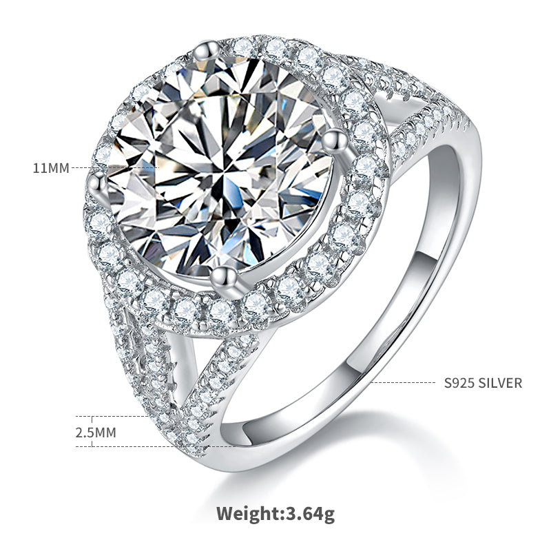Classic Round Cut Moissanite Ring, S925 Silver with Platinum Plating,  5CT D Color