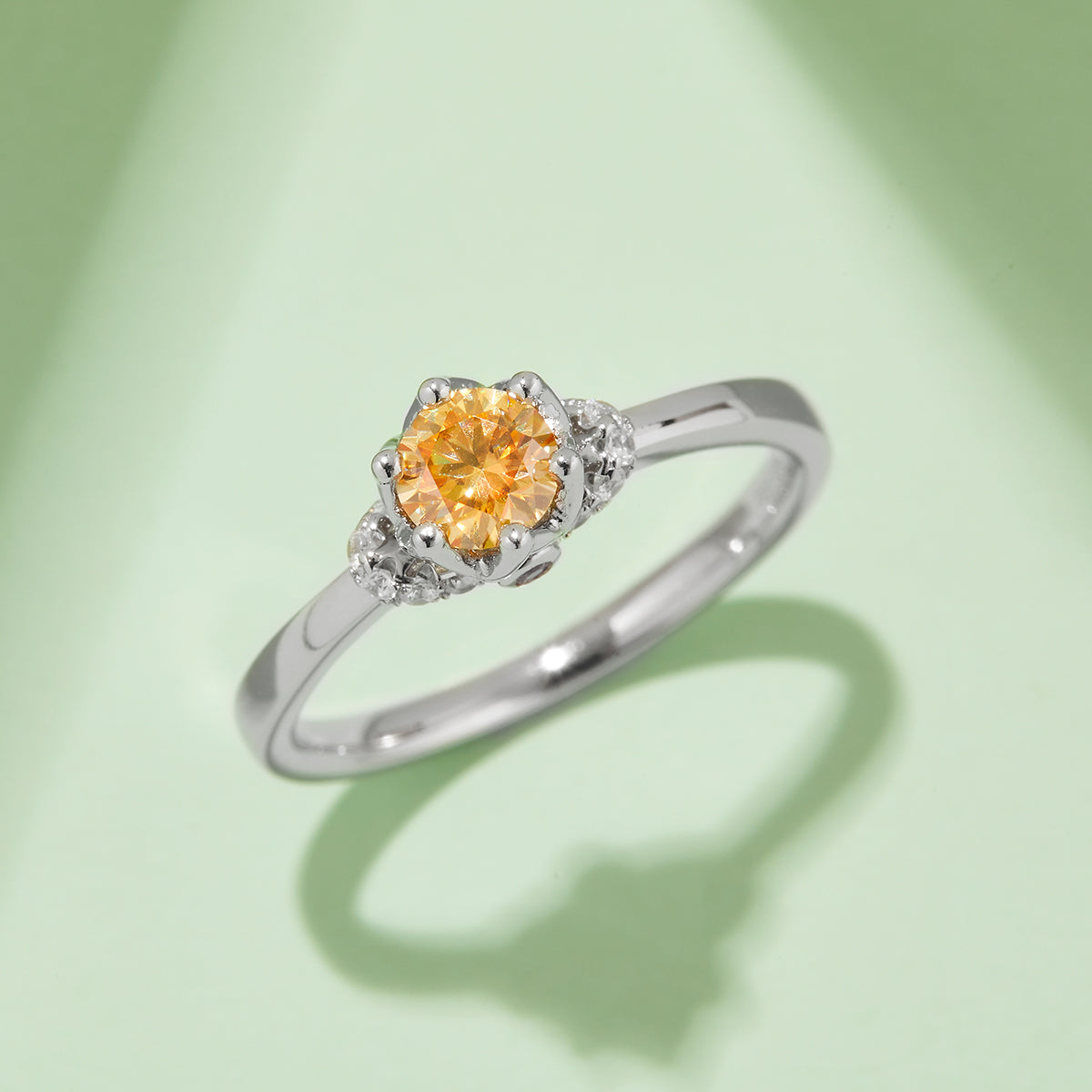 Classic Crown Moissanite Ring, S925 Silver with Platinum Plating, 0.50CT D Color