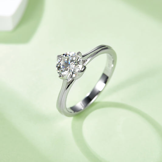 Lotus Solitaire Moissanite Ring, S925 Silver Platinum-Plated, 1CT D Color