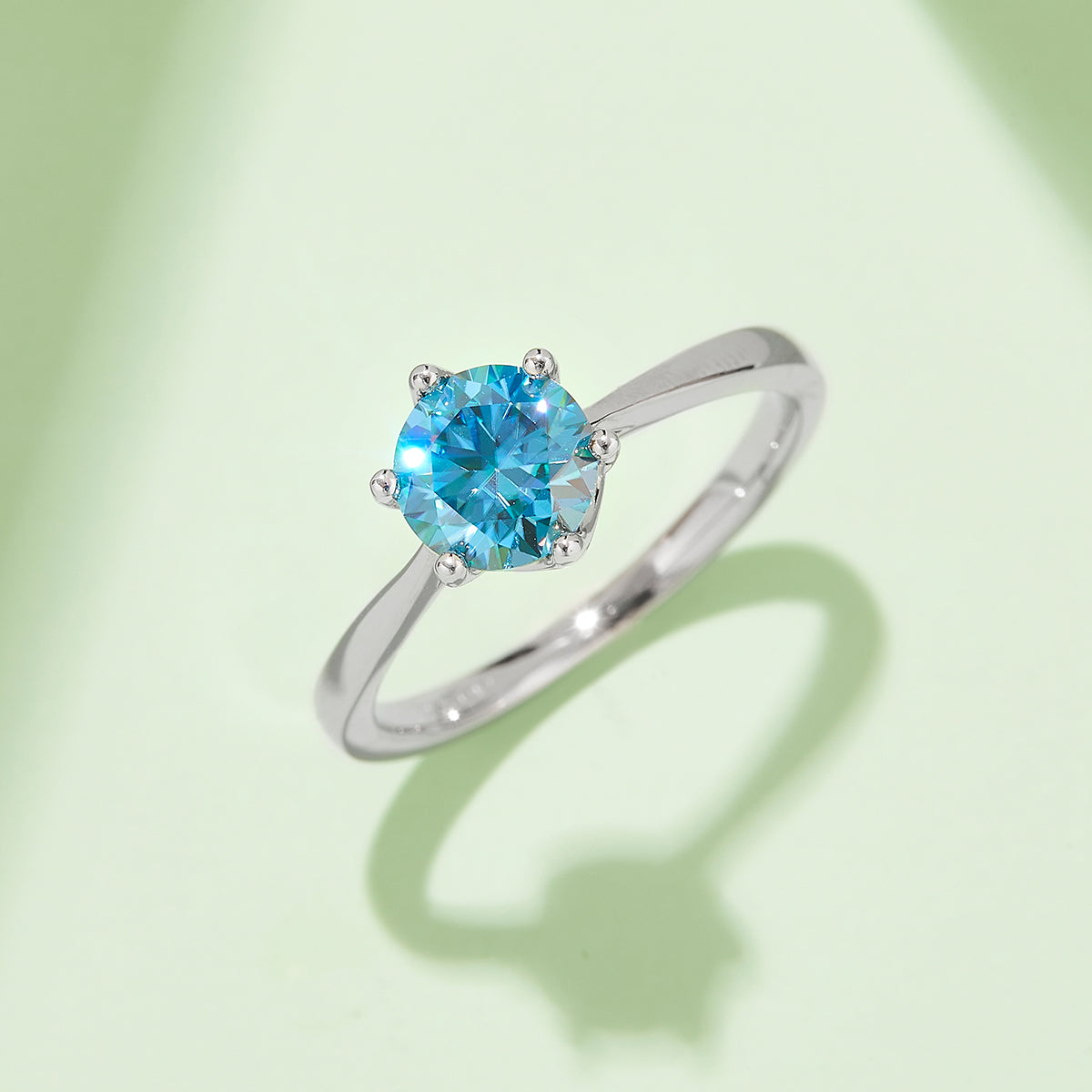 Classic Six-Prong Moissanite Ring, S925 Silver with Platinum Plating, 1CT D Color