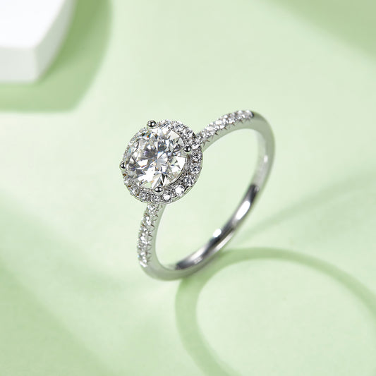 Classic Round Solitaire Moissanite Ring, S925 Silver With  Platinum Plated, 1CT D Color
