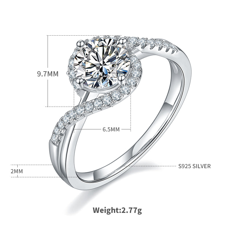 Angel Eye Moissanite Ring, S925 Silver Platinum-Plated, 1CT D Color