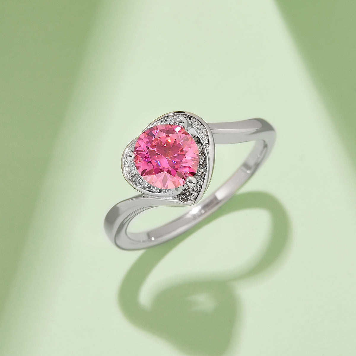 Blooming Heart Moissanite Ring, S925 Silver with Platinum Plating, 1CT D Color