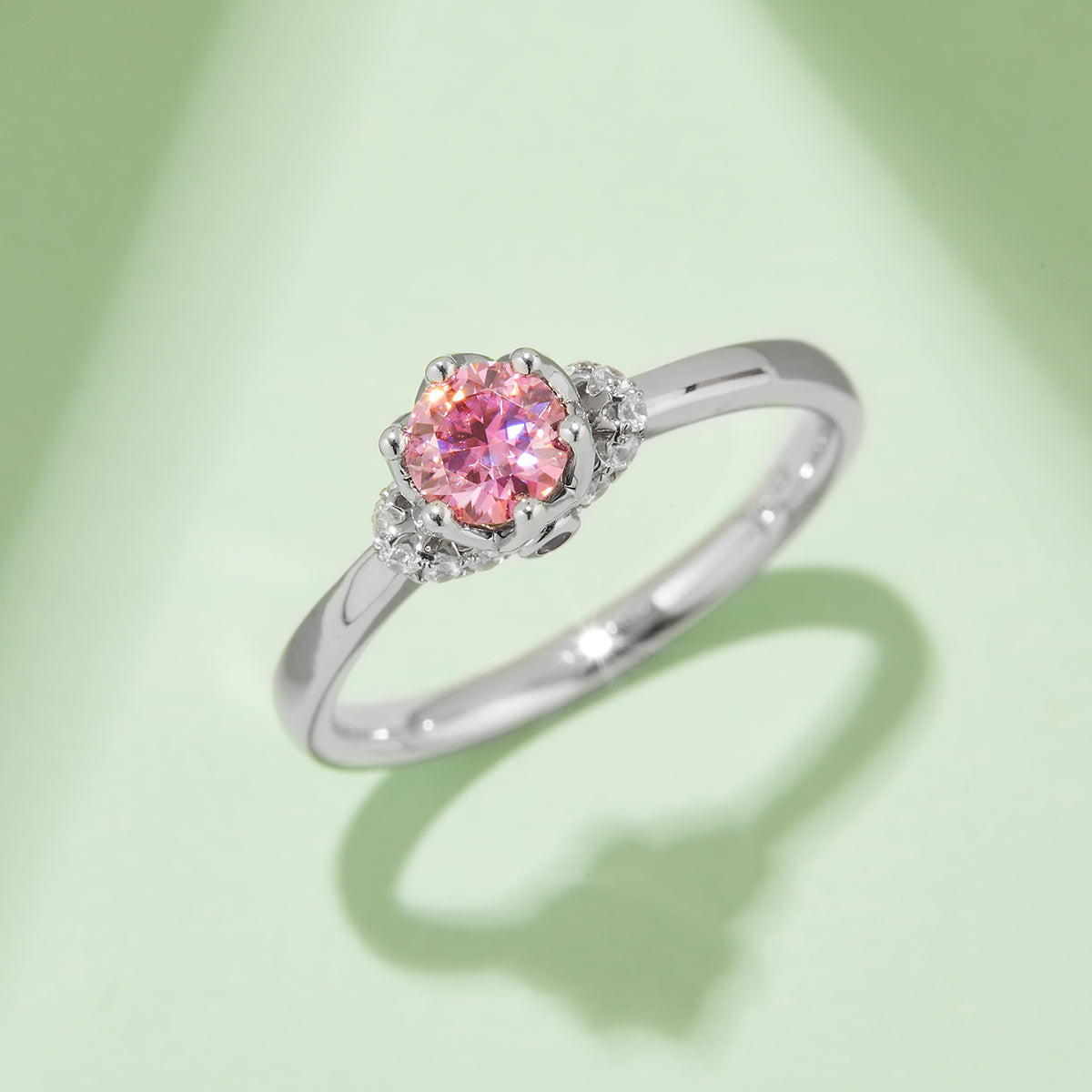 Classic Crown Moissanite Ring, S925 Silver with Platinum Plating, 0.50CT D Color