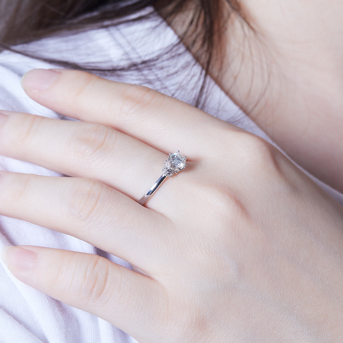 Classic Crown Moissanite Ring, S925 Silver with Platinum Plating, 0.50CT D Color