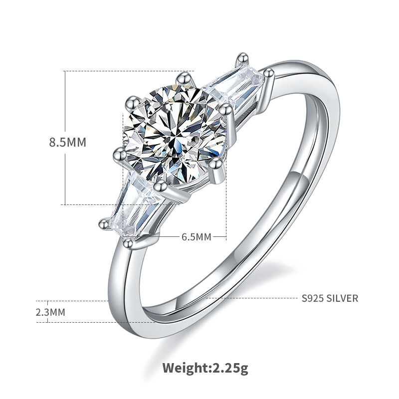 Classic Bvlgari-Style Moissanite Ring, S925 Silver Platinum-Plated, 1CT D Color