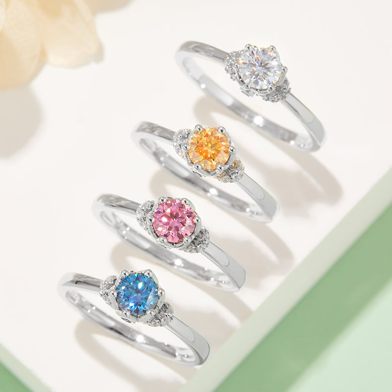 Classic Crown Moissanite Ring, S925 Silver with Platinum Plating, 0.50CT D Color