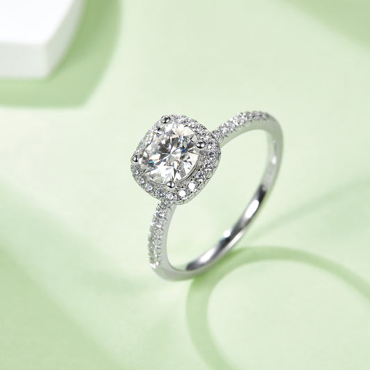 Classic Emerald-Cut Moissanite Ring, S925 Silver with Platinum Plating, 1CT D Color,
