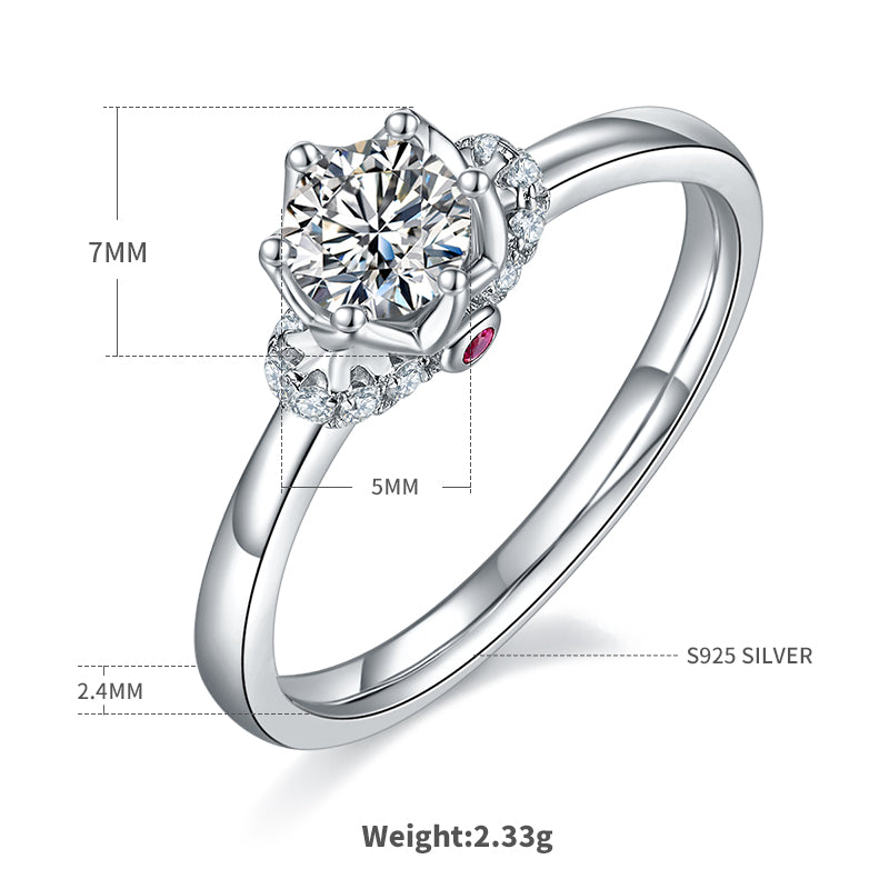 Classic Crown Moissanite Ring, S925 Silver with Platinum Plating, 0.50CT D Color