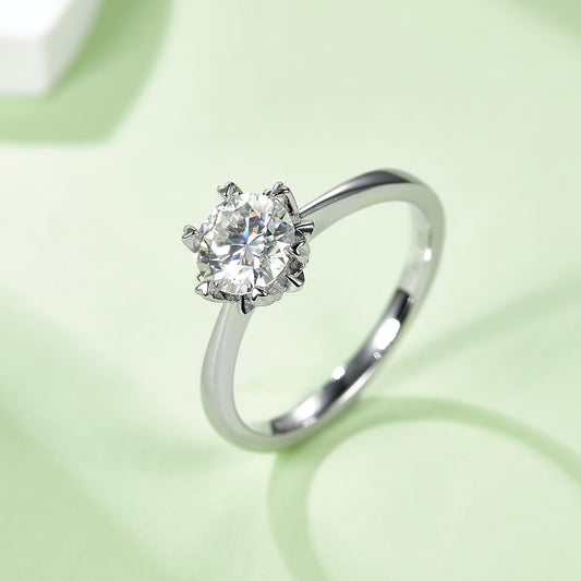 Classic Straight Arm Snowflake Moissanite Ring, S925 Silver with Platinum Plating, 1CT  D Color