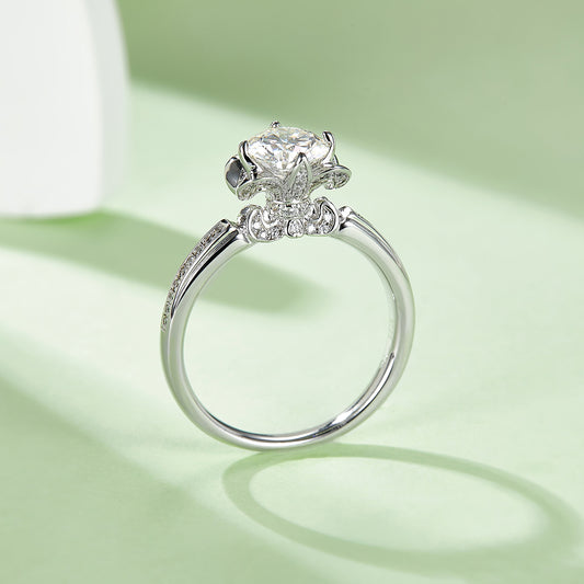 Classic Straight Band Moissanite Ring, S925 Silver with Platinum Plating, 1CT D Color