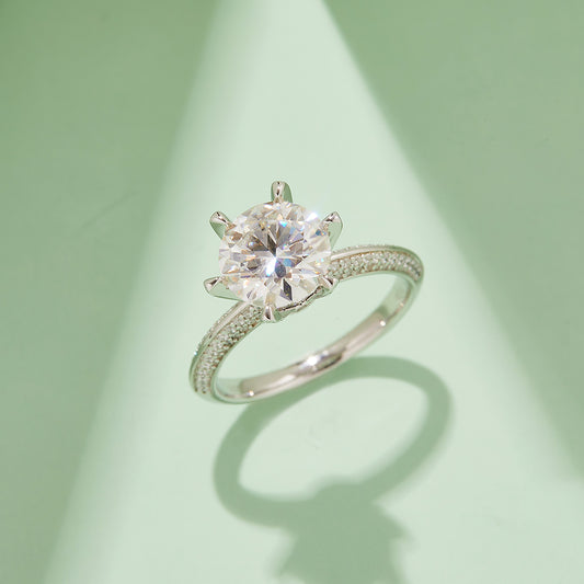 Half the Empire Moissanite Ring, S925 Silver with Platinum Plating, 3.0CT D Color