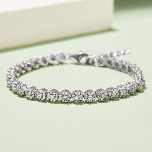 Classic Round Tennis Bracelet, S925 Silver, 18K White Gold Plated, D Color Moissanite, 3.5CT