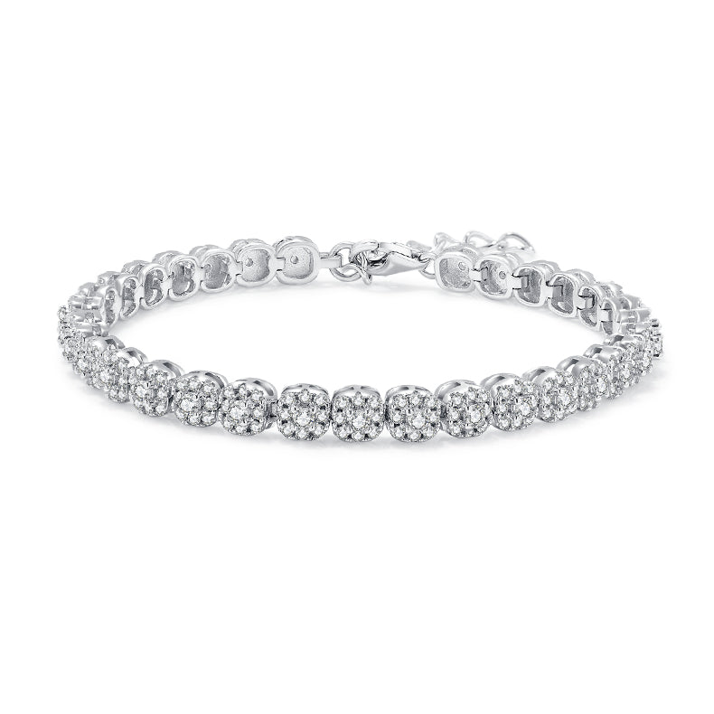 Classic Round Bezel Tennis Bracelet, S925 Silver, 18K White Gold Plated, D Color Moissanite, 3.5CT