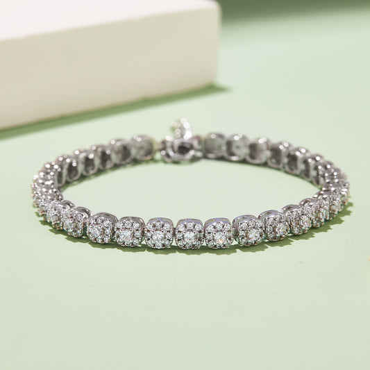 Classic Round Bezel Tennis Bracelet, S925 Silver, 18K White Gold Plated, D Color Moissanite, 3.5CT