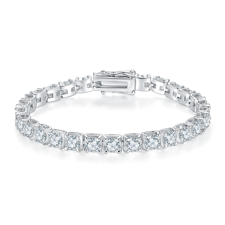 Classic Bullhead Tennis Bracelet, S925 Silver, 18K White Gold Plated, D Color Moissanite