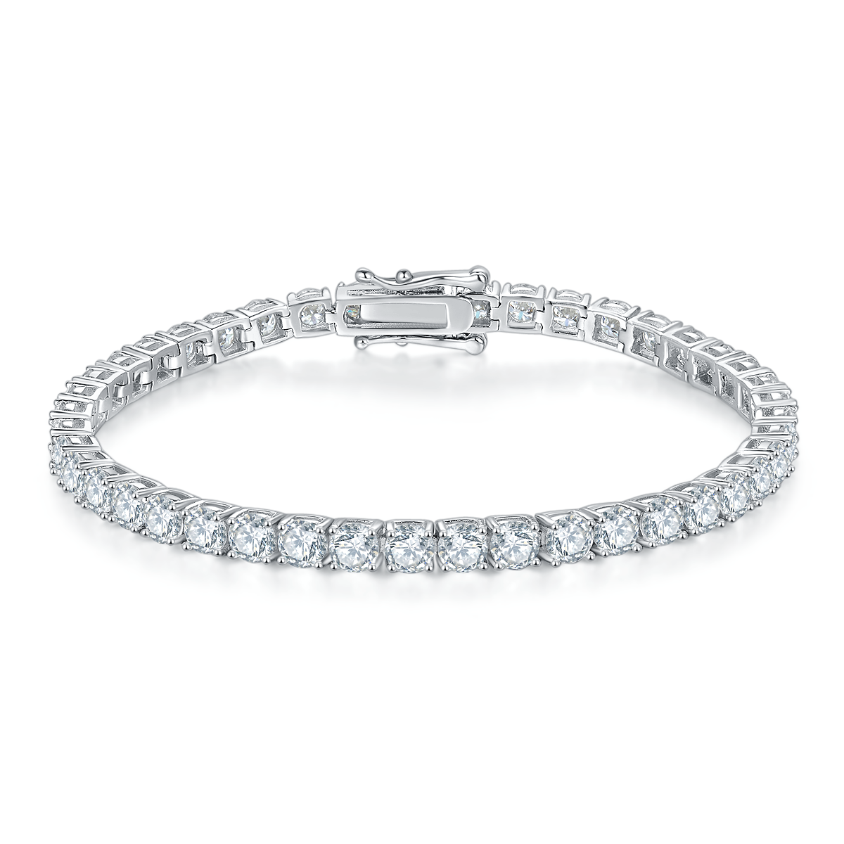 Classic Four-Prong Tennis Bracelet, S925 Silver, 18K White Gold Plated, D Color Moissanite