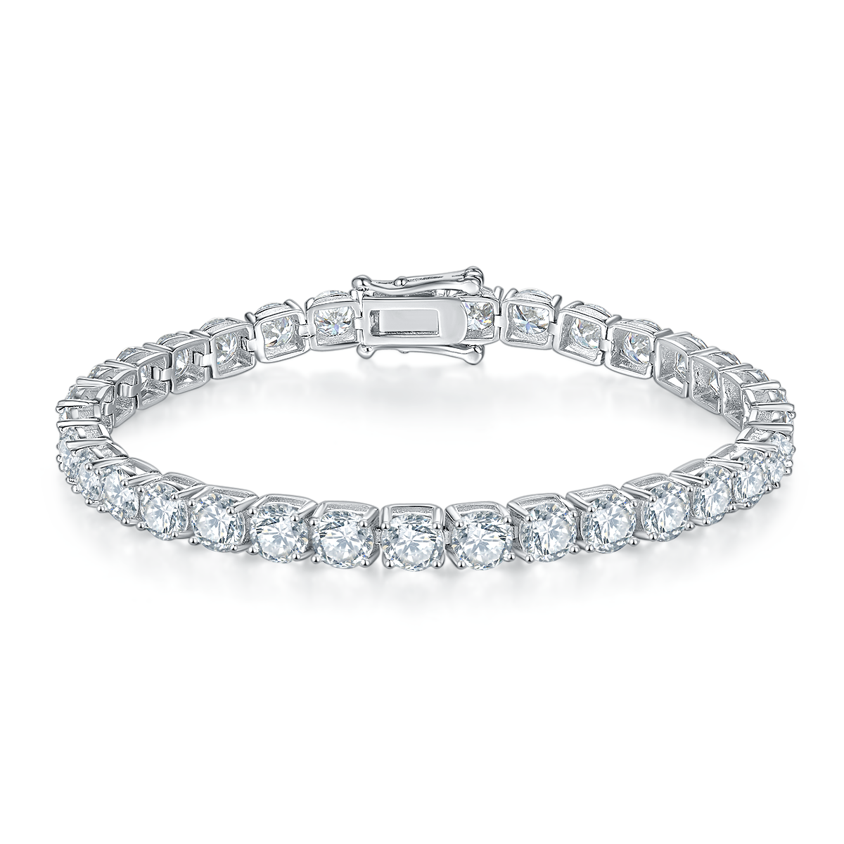 Classic Four-Prong Tennis Bracelet, S925 Silver, 18K White Gold Plated, D Color Moissanite