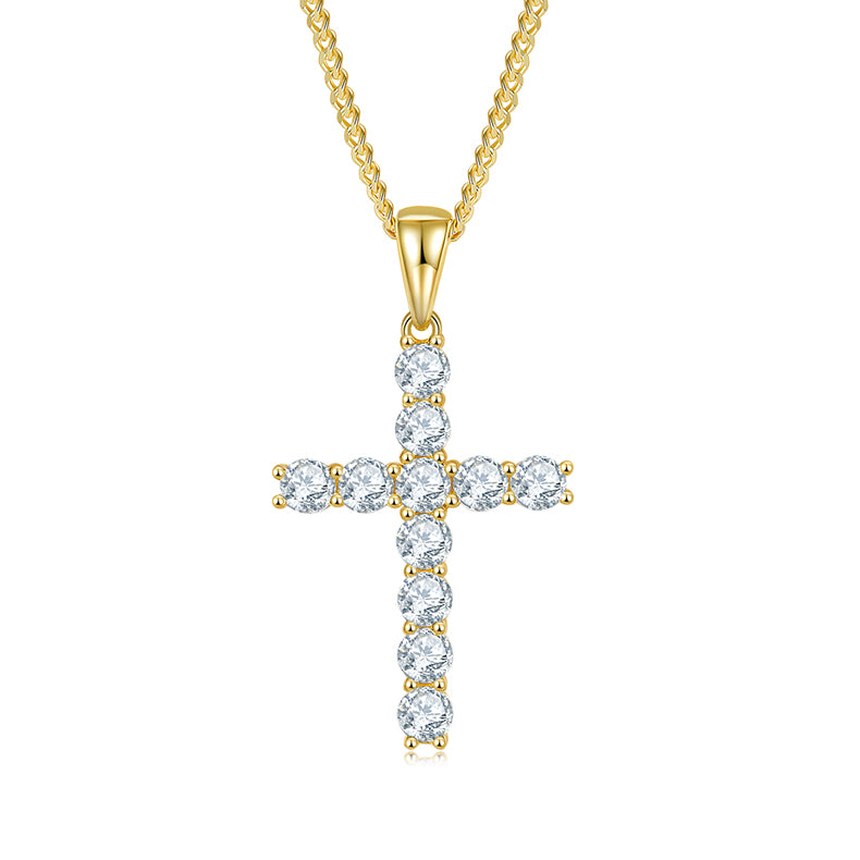 Classic Cross Pendant, S925 Silver Moissanite, D Color