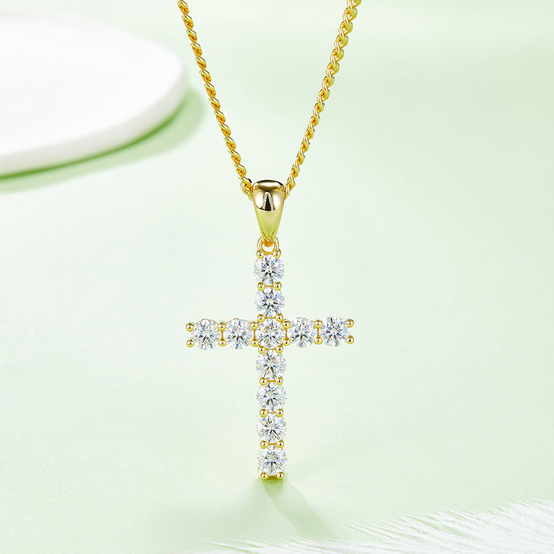 Classic Cross Pendant, S925 Silver Moissanite, D Color