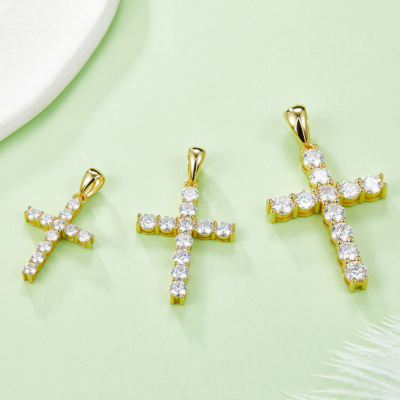 Classic Cross Pendant, S925 Silver Moissanite, D Color