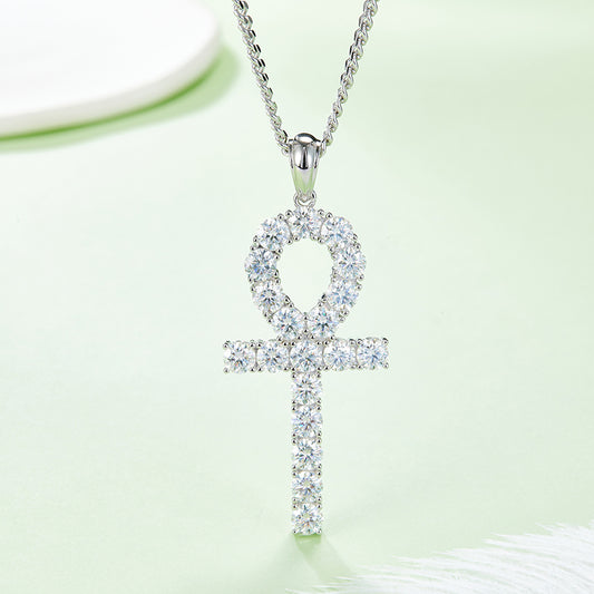 Modern Cross Pendant, S925 Silver Moissanite, D Color