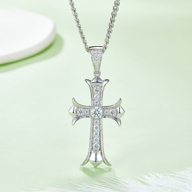 Vintage Cross Pendant, S925 Silver Moissanite, D Color