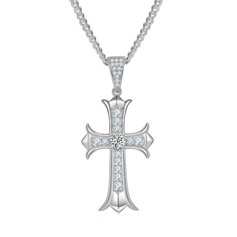 Vintage Cross Pendant, S925 Silver Moissanite, D Color