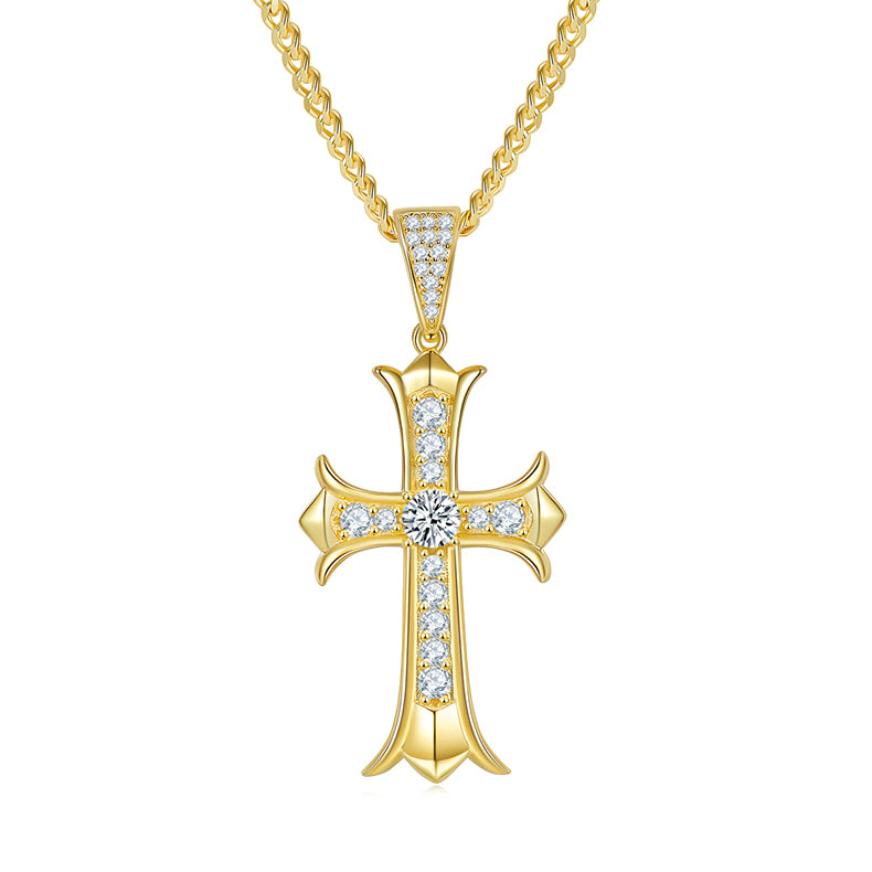 Vintage Cross Pendant, S925 Silver Moissanite, D Color