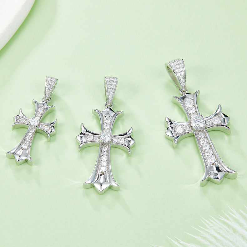 Vintage Cross Pendant, S925 Silver Moissanite, D Color