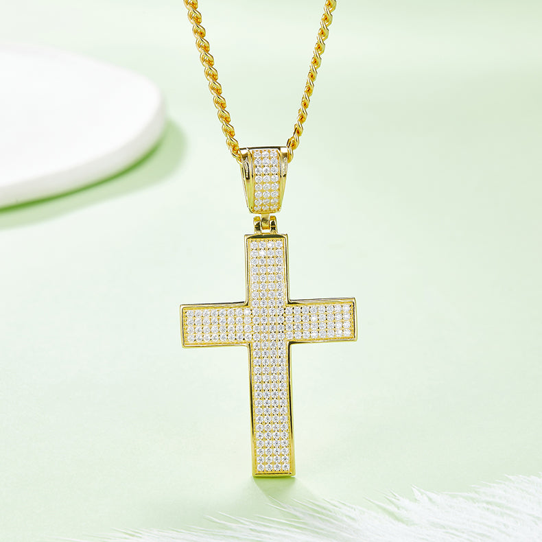 Classic Pavé Cross Pendant, S925 Silver Moissanite, D Color