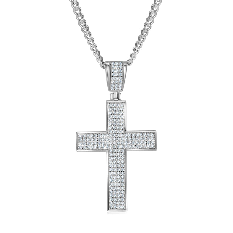 Classic Pavé Cross Pendant, S925 Silver Moissanite, D Color