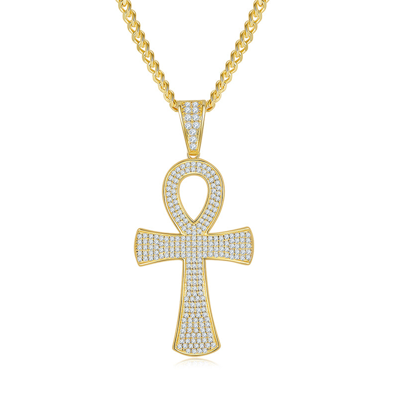 Luxury Paved Cross Pendant, S925 Silver Moissanite, D Color