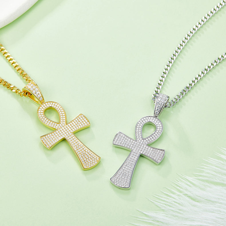 Luxury Paved Cross Pendant, S925 Silver Moissanite, D Color