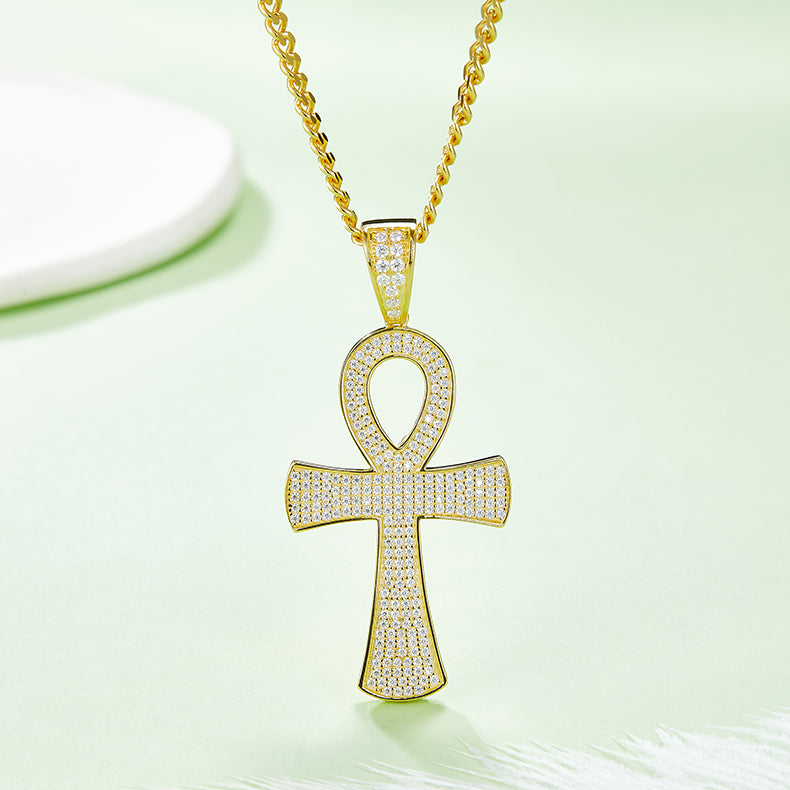 Luxury Paved Cross Pendant, S925 Silver Moissanite, D Color