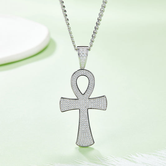 Luxury Paved Cross Pendant, S925 Silver Moissanite, D Color