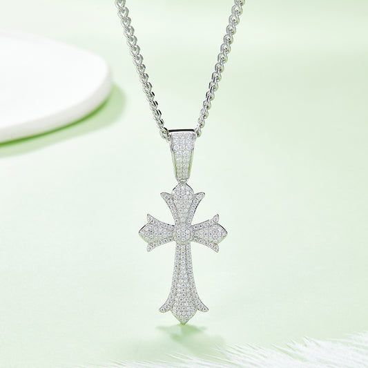 Vintage Luxury Cross Pendant, S925 Silver Moissanite, D Color