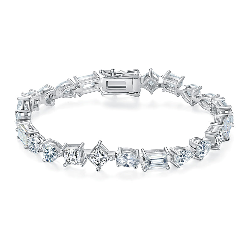 Geometric Moissanite Tennis Bracelet, S925 Silver Platinum-Plated, D Color, 0.5CT Per Stone