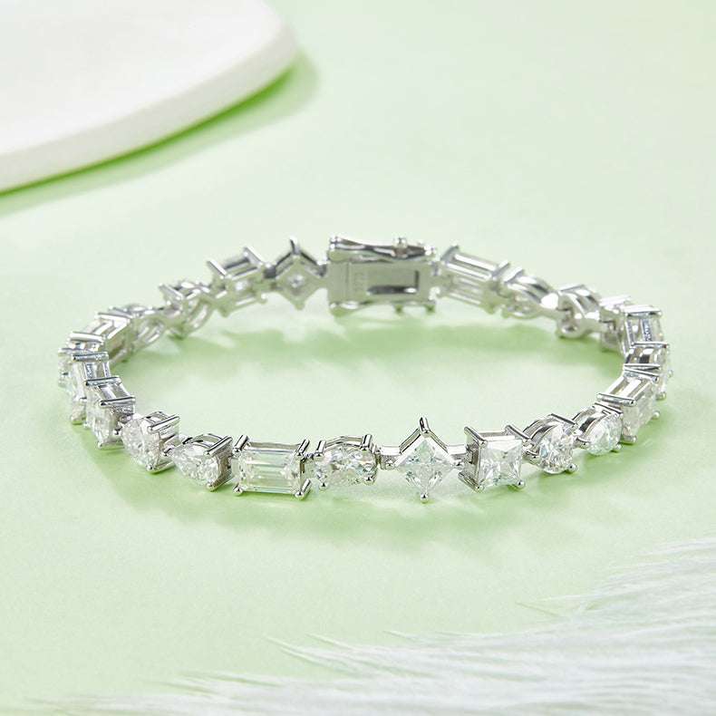 Geometric Moissanite Tennis Bracelet, S925 Silver Platinum-Plated, D Color, 0.5CT Per Stone