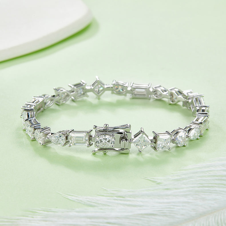 Geometric Moissanite Tennis Bracelet, S925 Silver Platinum-Plated, D Color, 0.5CT Per Stone