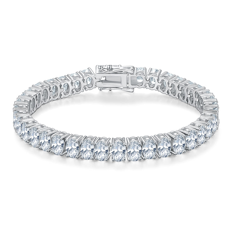 Oval Pave Tennis Bracelet, S925 Silver Platinum-Plated, Moissanite 0.5CT Per Stone